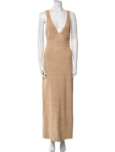Pre-owned Ronny Kobo V-neck Long Dress W/ Tags In Neutral