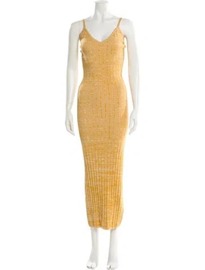 Pre-owned Ronny Kobo V-neck Long Dress In Yellow