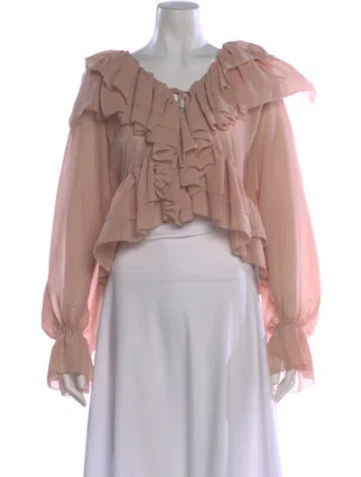 Pre-owned Ronny Kobo V-neck Long Sleeve Blouse In Pink