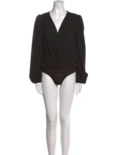 Pre-owned Ronny Kobo V-neck Long Sleeve Bodysuit In Black
