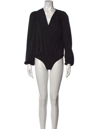 Pre-owned Ronny Kobo V-neck Long Sleeve Bodysuit In Black
