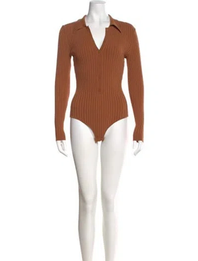 Pre-owned Ronny Kobo V-neck Long Sleeve Bodysuit In Brown