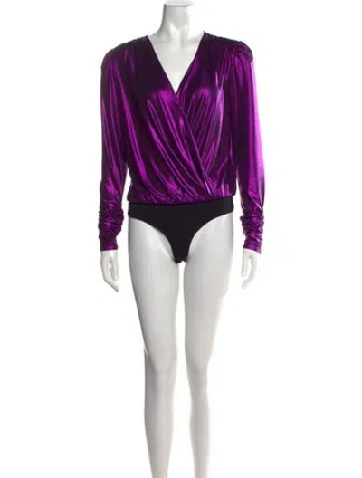Pre-owned Ronny Kobo V-neck Long Sleeve Bodysuit In Metallic/purple