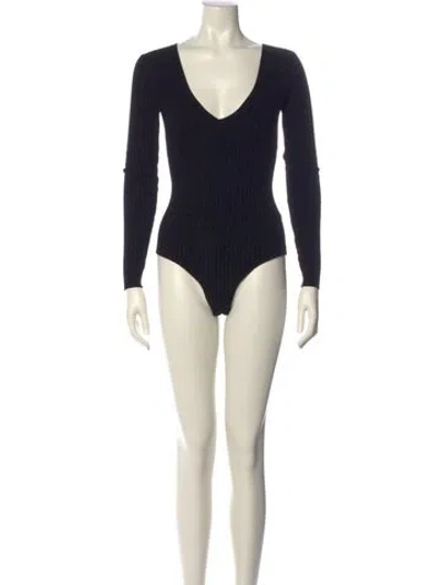 Pre-owned Ronny Kobo V-neck Long Sleeve Bodysuit In Neutral