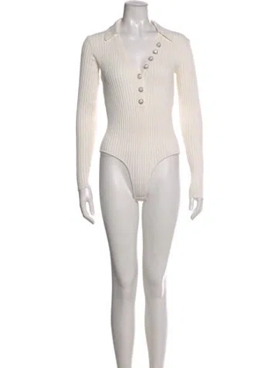 Pre-owned Ronny Kobo V-neck Long Sleeve Bodysuit In Neutral