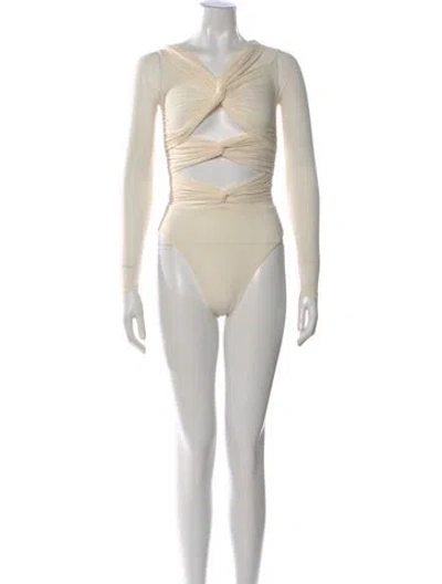 Pre-owned Ronny Kobo V-neck Long Sleeve Bodysuit In Neutral