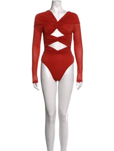 Pre-owned Ronny Kobo V-neck Long Sleeve Bodysuit In Orange