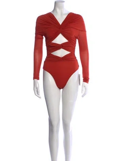 Pre-owned Ronny Kobo V-neck Long Sleeve Bodysuit W/ Tags In Orange