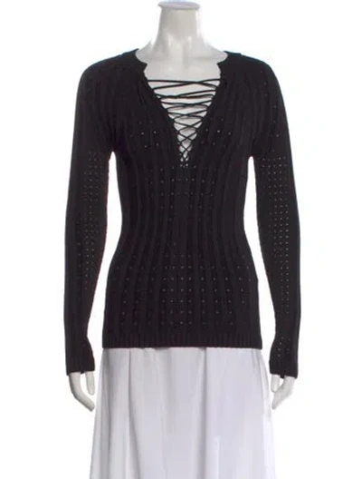 Pre-owned Ronny Kobo V-neck Long Sleeve Top In Black