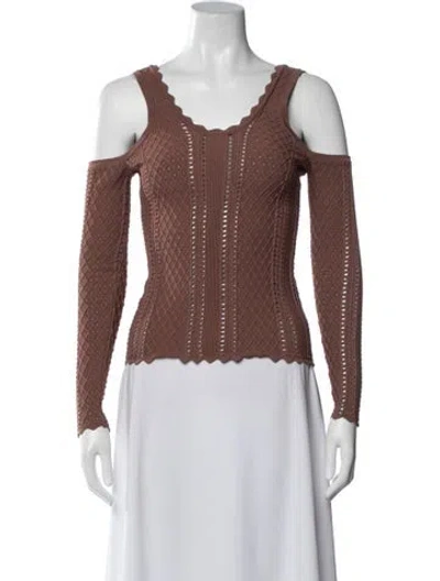 Pre-owned Ronny Kobo V-neck Long Sleeve Top In Brown