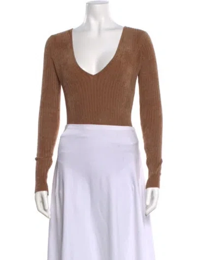 Pre-owned Ronny Kobo V-neck Long Sleeve Top In Brown