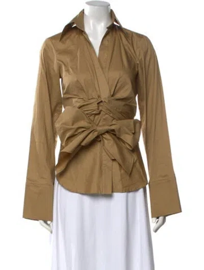 Pre-owned Ronny Kobo V-neck Long Sleeve Top In Brown
