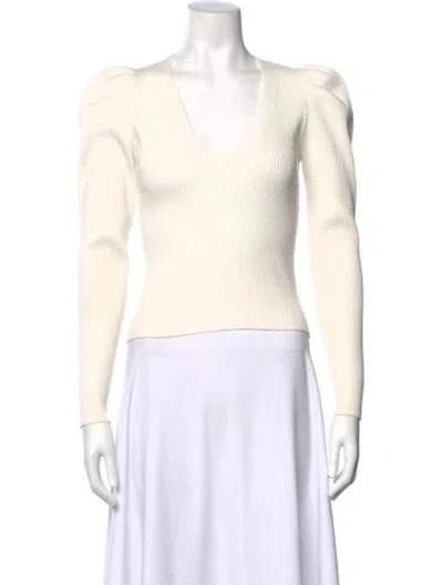 Pre-owned Ronny Kobo V-neck Long Sleeve Top In White