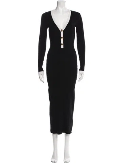 Pre-owned Ronny Kobo V-neck Midi Length Dress In Black