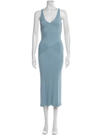 Pre-owned Ronny Kobo V-neck Midi Length Dress In Blue