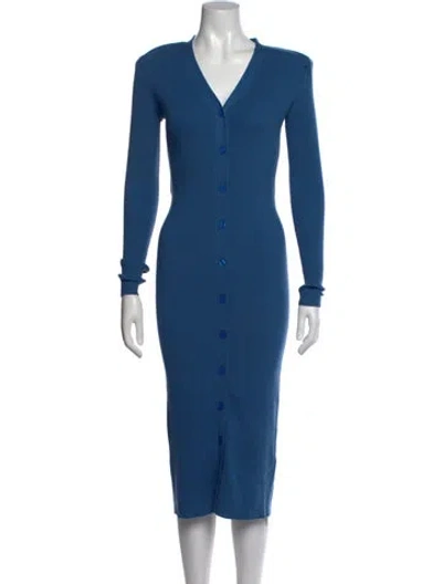 Pre-owned Ronny Kobo V-neck Midi Length Dress In Blue
