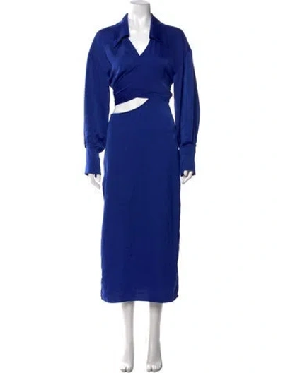 Pre-owned Ronny Kobo V-neck Midi Length Dress In Blue