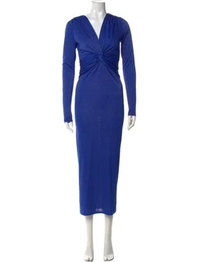 Pre-owned Ronny Kobo V-neck Midi Length Dress In Blue