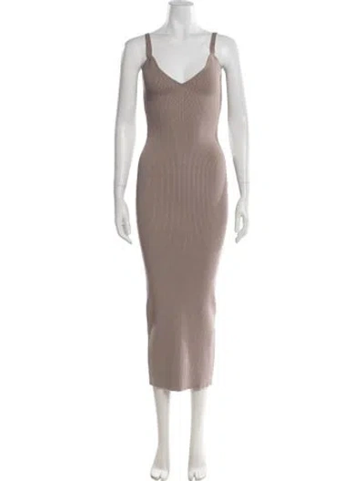 Pre-owned Ronny Kobo V-neck Midi Length Dress In Brown