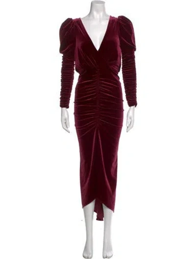 Pre-owned Ronny Kobo V-neck Midi Length Dress In Burgundy