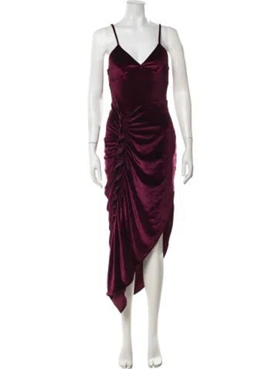 Pre-owned Ronny Kobo V-neck Midi Length Dress In Burgundy