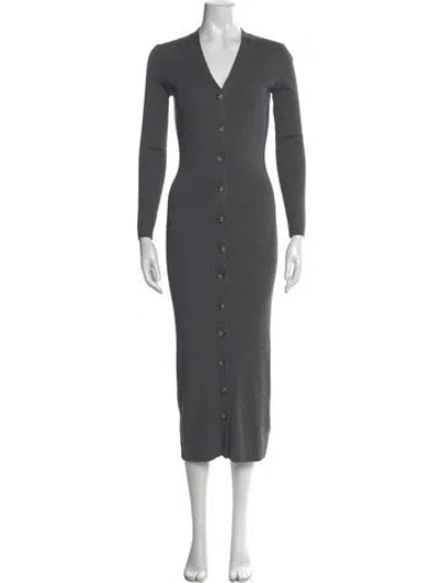 Pre-owned Ronny Kobo V-neck Midi Length Dress In Gray