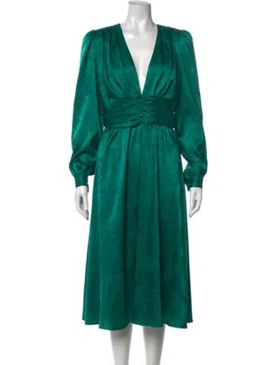 Pre-owned Ronny Kobo V-neck Midi Length Dress In Green