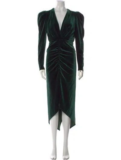 Pre-owned Ronny Kobo V-neck Midi Length Dress In Green