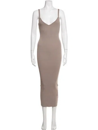Pre-owned Ronny Kobo V-neck Midi Length Dress In Grey