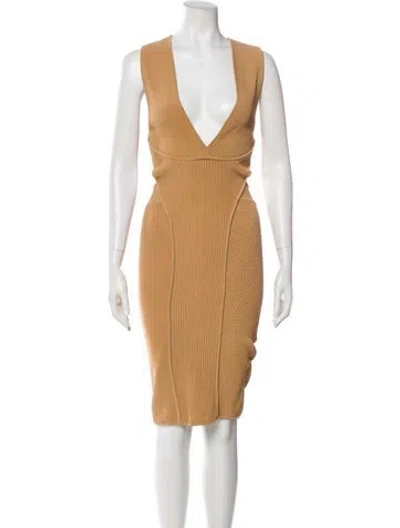 Pre-owned Ronny Kobo V-neck Midi Length Dress In Neutral