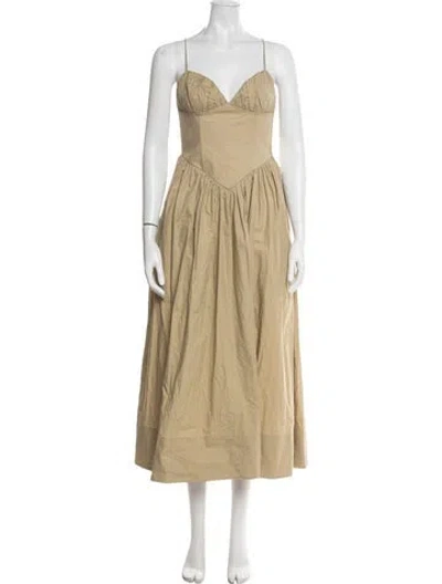 Pre-owned Ronny Kobo V-neck Midi Length Dress In Neutral