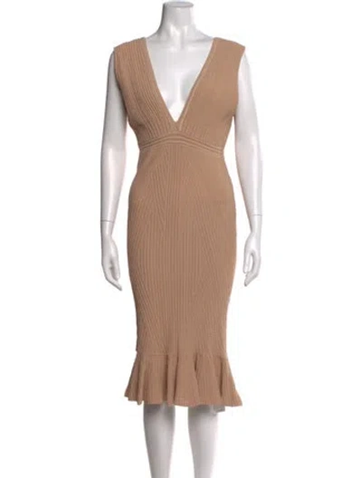 Pre-owned Ronny Kobo V-neck Midi Length Dress In Neutral