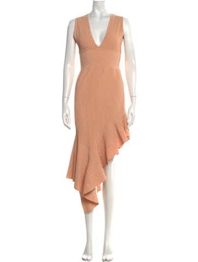 Pre-owned Ronny Kobo V-neck Midi Length Dress In Neutrals