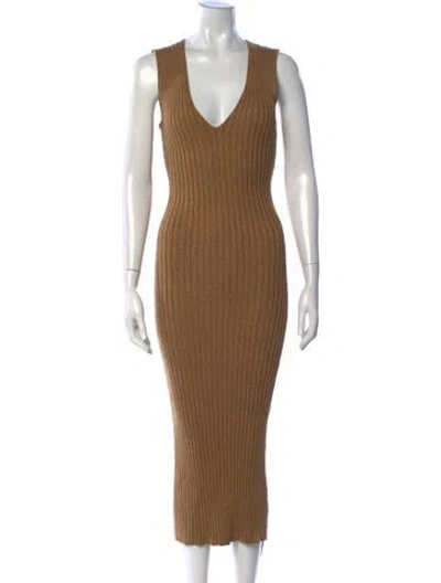 Pre-owned Ronny Kobo V-neck Midi Length Dress In Neutrals