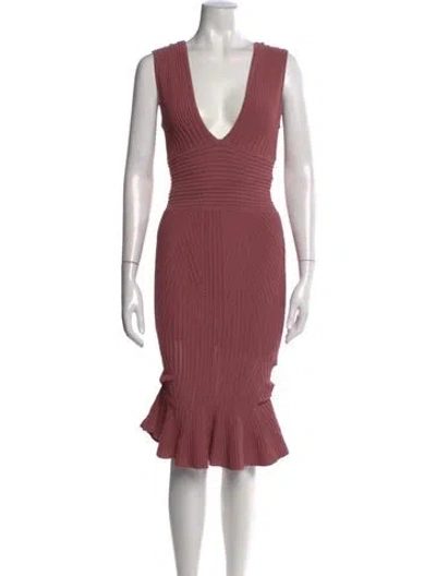 Pre-owned Ronny Kobo V-neck Midi Length Dress In Pink