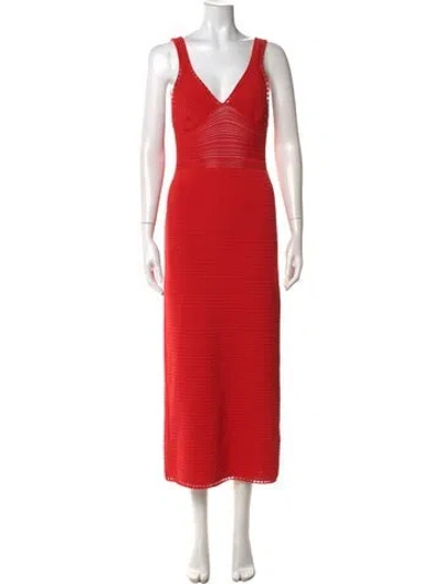 Pre-owned Ronny Kobo V-neck Midi Length Dress In Red
