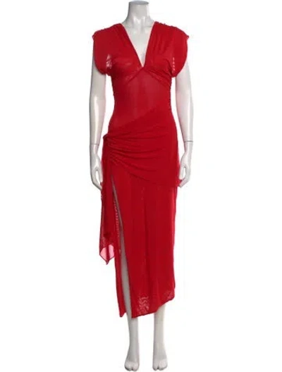 Pre-owned Ronny Kobo V-neck Midi Length Dress In Red