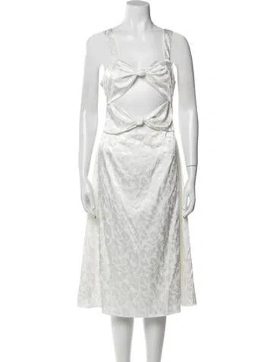Pre-owned Ronny Kobo V-neck Midi Length Dress In White