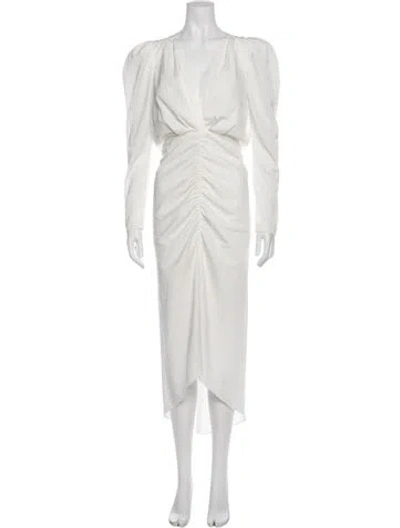 Pre-owned Ronny Kobo V-neck Midi Length Dress In White