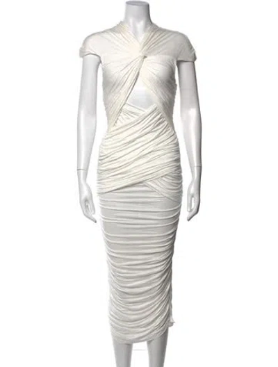 Pre-owned Ronny Kobo V-neck Midi Length Dress In White