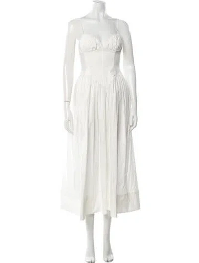 Pre-owned Ronny Kobo V-neck Midi Length Dress In White