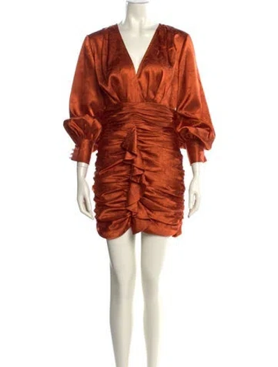 Pre-owned Ronny Kobo V-neck Mini Dress In Orange