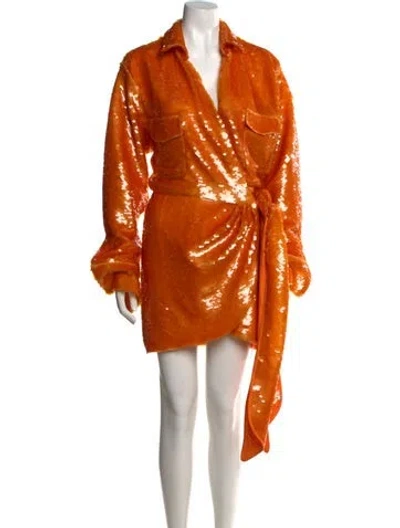 Pre-owned Ronny Kobo V-neck Mini Dress In Orange