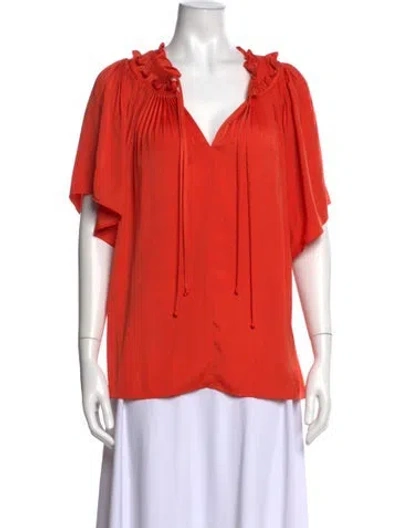 Pre-owned Ronny Kobo V-neck Short Sleeve Blouse In Orange