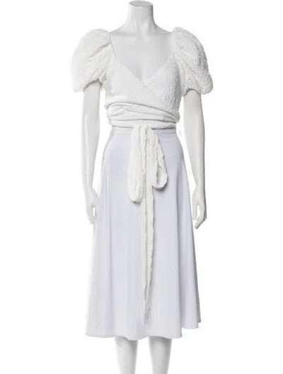 Pre-owned Ronny Kobo V-neck Short Sleeve Crop Top In White
