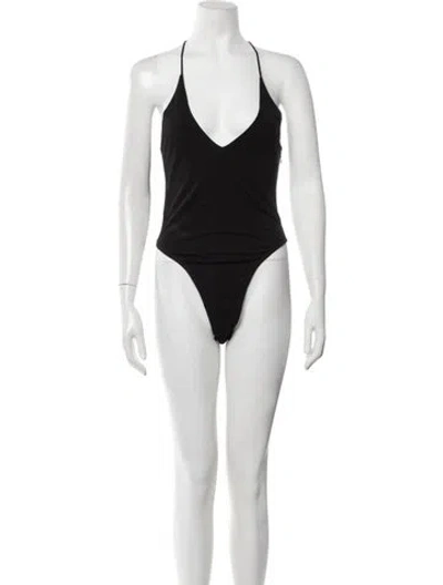 Pre-owned Ronny Kobo V-neck Sleeveless Bodysuit In Black