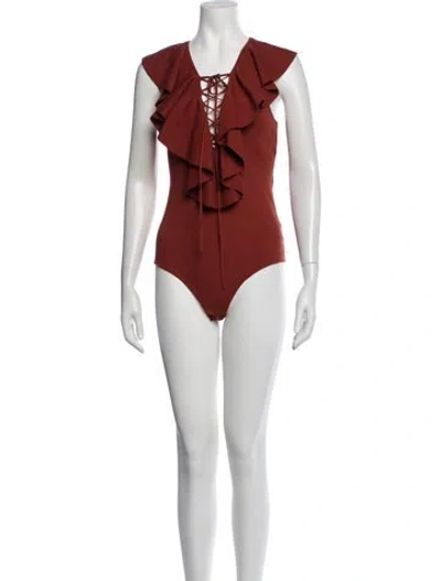Pre-owned Ronny Kobo V-neck Sleeveless Bodysuit In Neutrals/orange