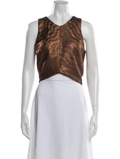 Pre-owned Ronny Kobo V-neck Sleeveless Crop Top W/ Tags In Brown