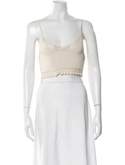 Pre-owned Ronny Kobo V-neck Sleeveless Crop Top In White