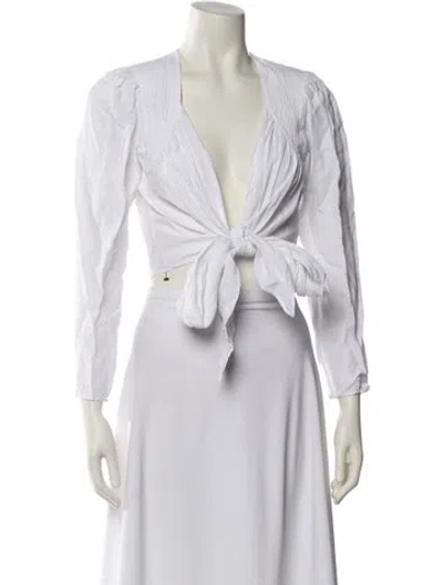 Pre-owned Ronny Kobo V-neck Three-quarter Sleeve Crop Top In White
